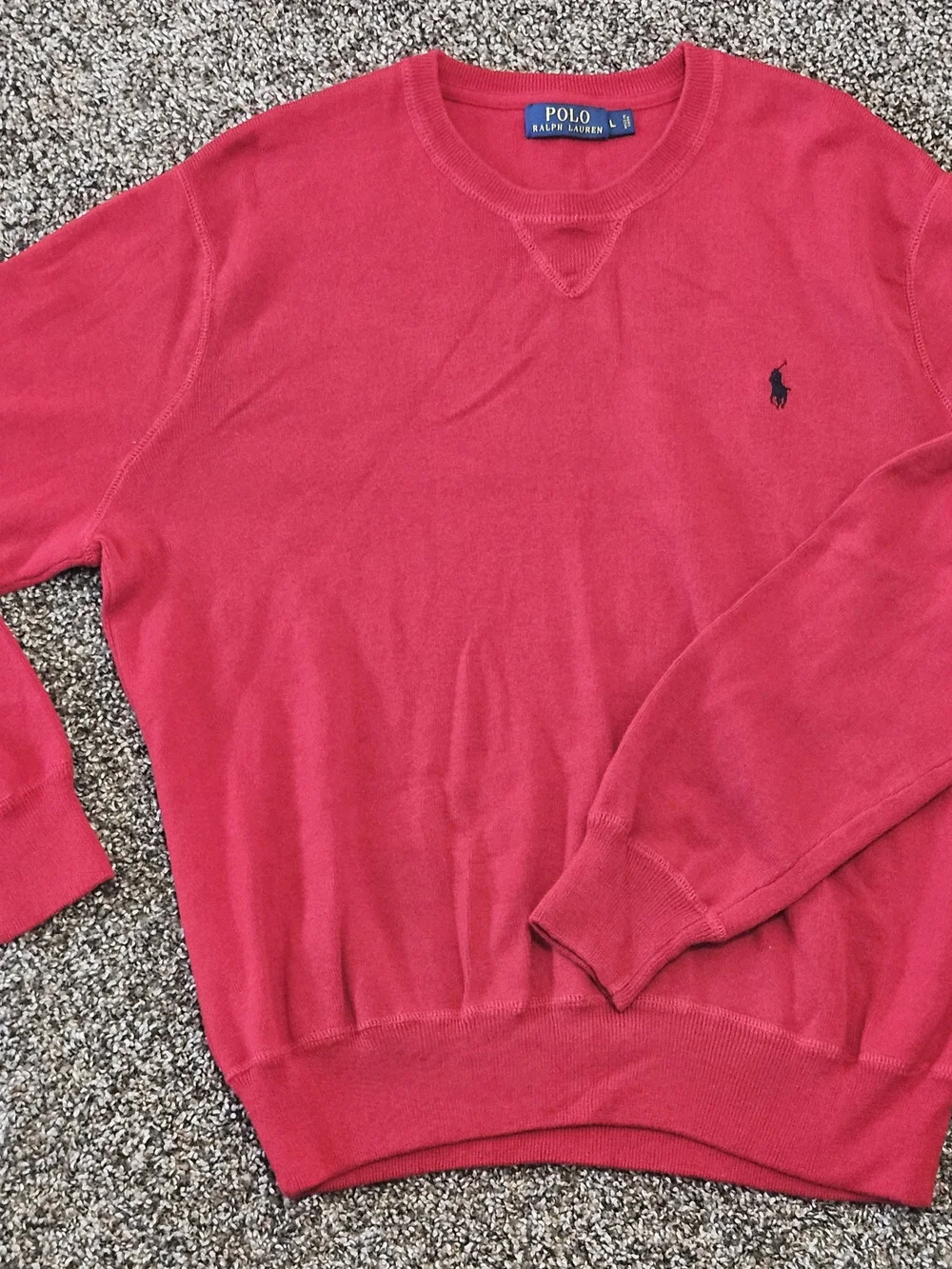 Polo by Ralph Lauren Men's Red Cotton Crewneck Sweater(size Large)